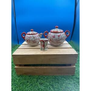 Vintage Kutani Porcelain Miniature Tea Set - Geisha/Garden Motif-3Piece Part Set